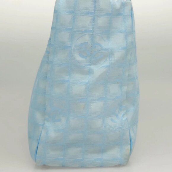 CHANEL New Travel Line Hand Bag Nylon Light Blue CC Auth mr1475 - Picture 5 of 16